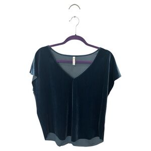 V-Neck Velvet Blouse in Blue - Women's Relaxed Silhouette